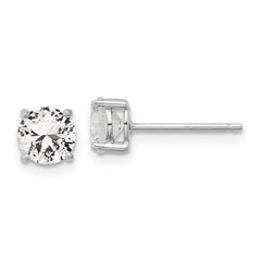 Sterling Silver RH-plated 6mm Created White Sapphire Stud Earrings