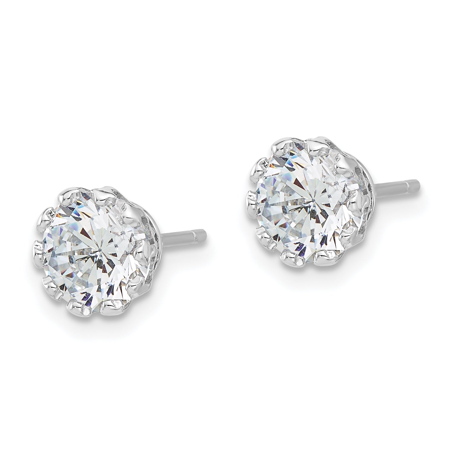 Sterling Silver Rhodium-plated 7mm CZ Crown Post Stud Earrings