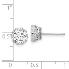 Sterling Silver Rhodium-plated 7mm CZ Crown Post Stud Earrings