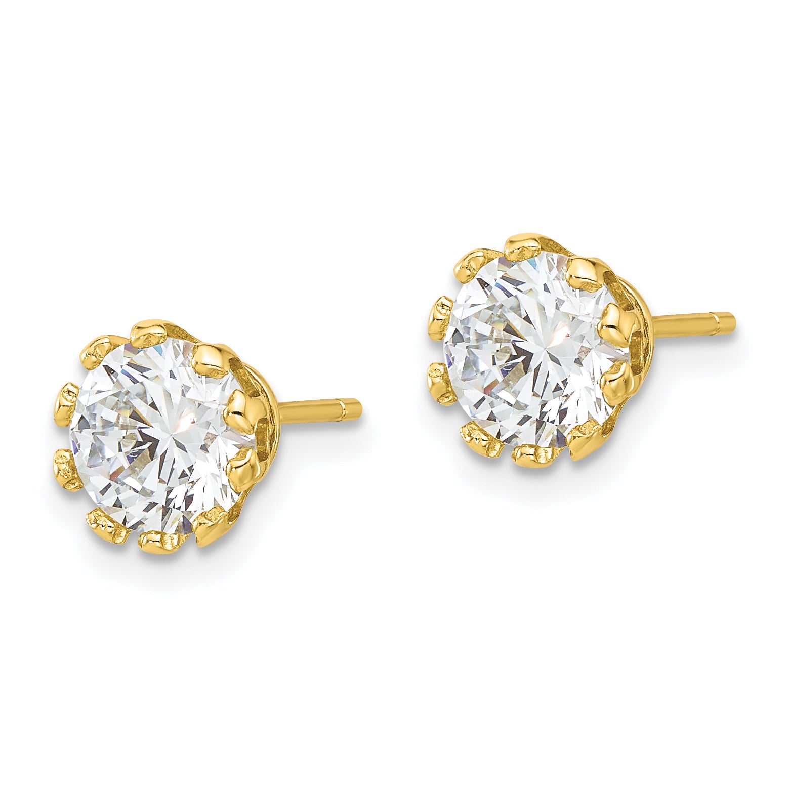 Sterling Silver Gold-tone 7mm CZ Crown Post Stud Earrings