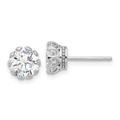 Sterling Silver Rhodium-plated 7mm CZ Crown Post Stud Earrings