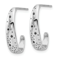 Sterling Silver Rhodium-plated Polished Spotted Black CZ J-Hoop Earrings