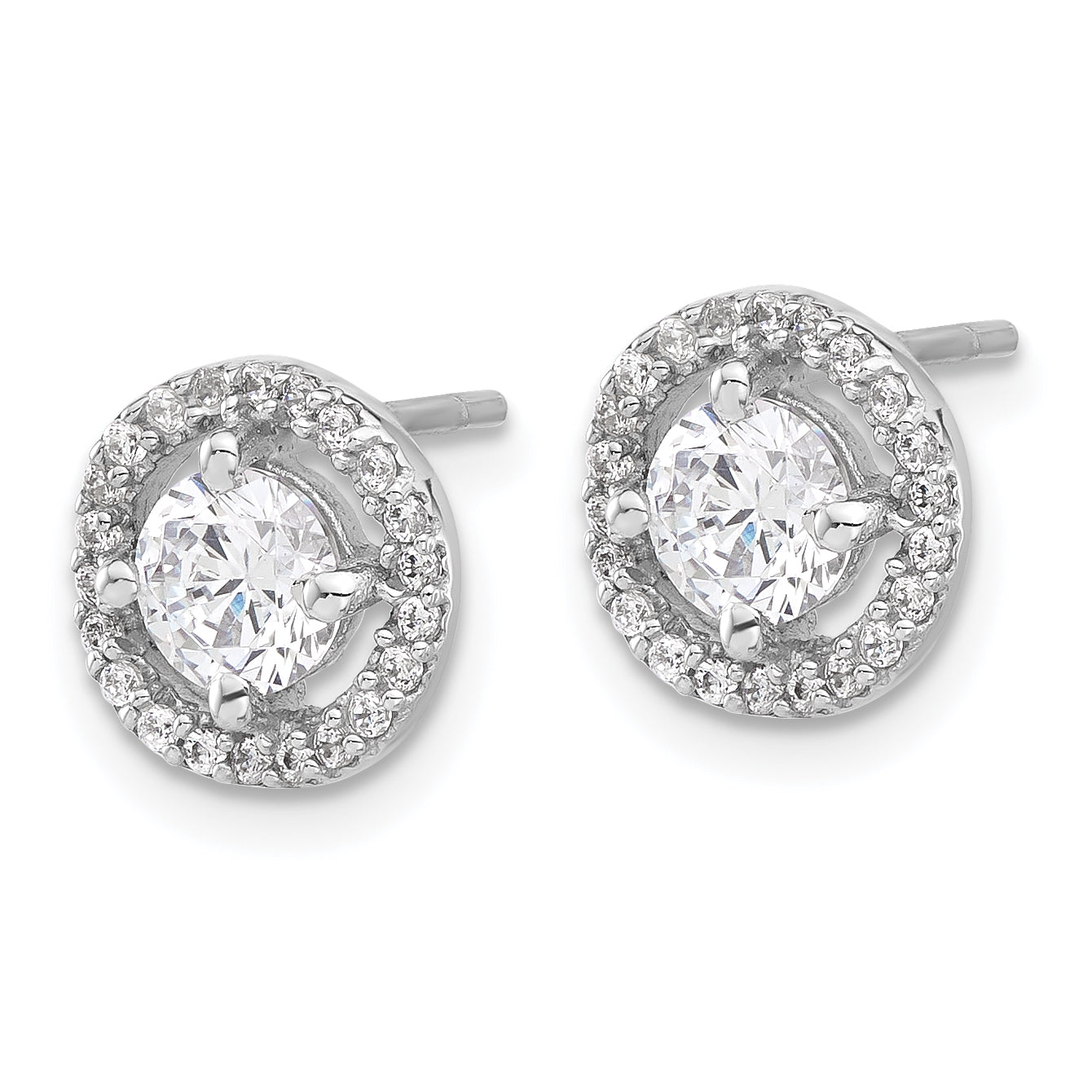 Sterling Silver Rhodium-plated Polished Round CZ Halo Post Earrings