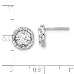 Sterling Silver Rhodium-plated Polished Round CZ Halo Post Earrings