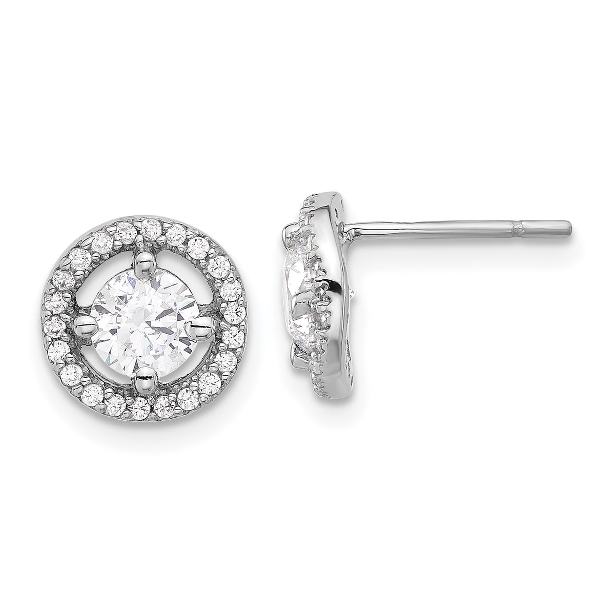 Sterling Silver Rhodium-plated Polished Round CZ Halo Post Earrings