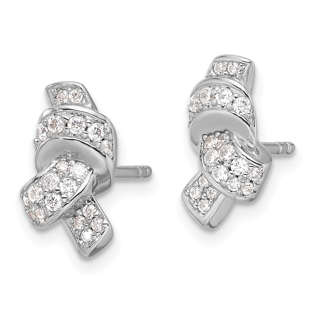 Sterling Silver Rhodium-plated Polished CZ Knot Post Earrings