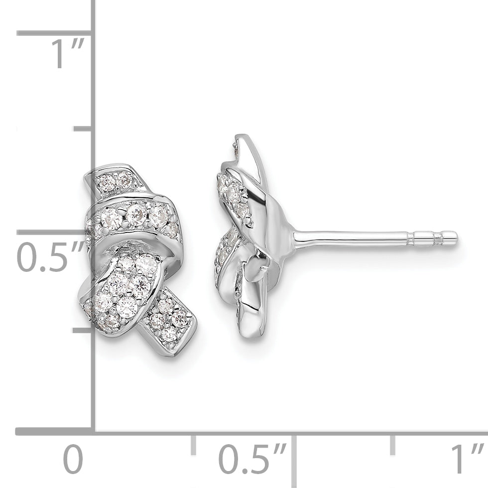 Sterling Silver Rhodium-plated Polished CZ Knot Post Earrings