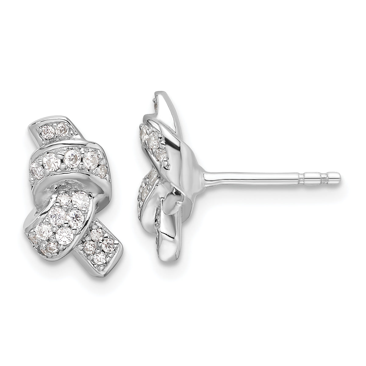 Sterling Silver Rhodium-plated Polished CZ Knot Post Earrings