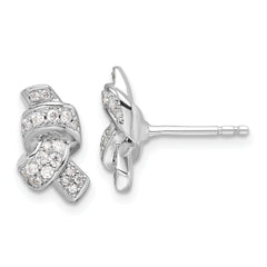 Sterling Silver Rhodium-plated Polished CZ Knot Post Earrings