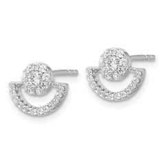 Sterling Silver Rhodium-plated Fancy Half Circle Halo CZ Post Earrings