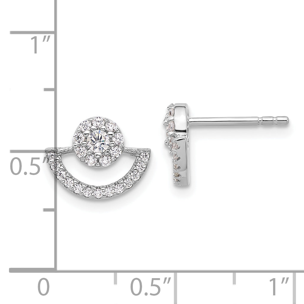 Sterling Silver Rhodium-plated Fancy Half Circle Halo CZ Post Earrings