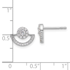 Sterling Silver Rhodium-plated Fancy Half Circle Halo CZ Post Earrings