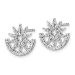 Sterling Silver Rhodium-plated CZ Fancy Half Circle Star Post Earrings