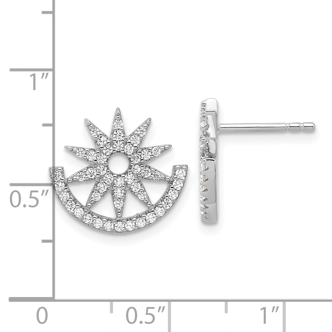 Sterling Silver Rhodium-plated CZ Fancy Half Circle Star Post Earrings