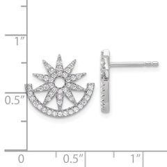 Sterling Silver Rhodium-plated CZ Fancy Half Circle Star Post Earrings