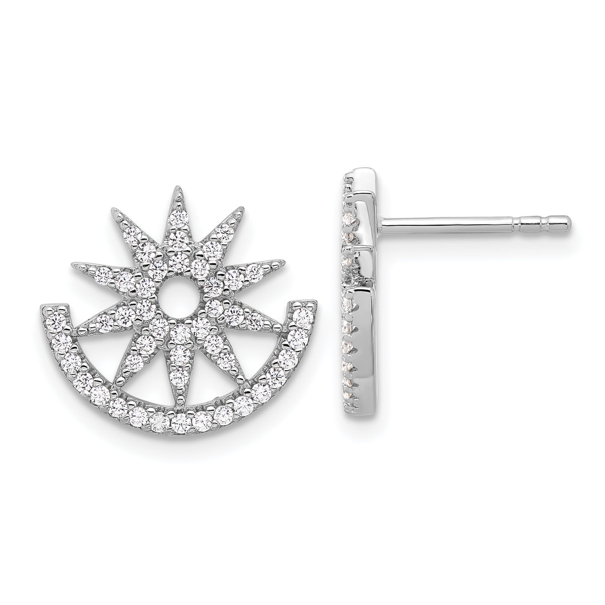 Sterling Silver Rhodium-plated CZ Fancy Half Circle Star Post Earrings