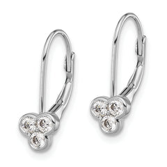 Sterling Silver Rhodium-plated Polished Three CZ Leverback Earrings