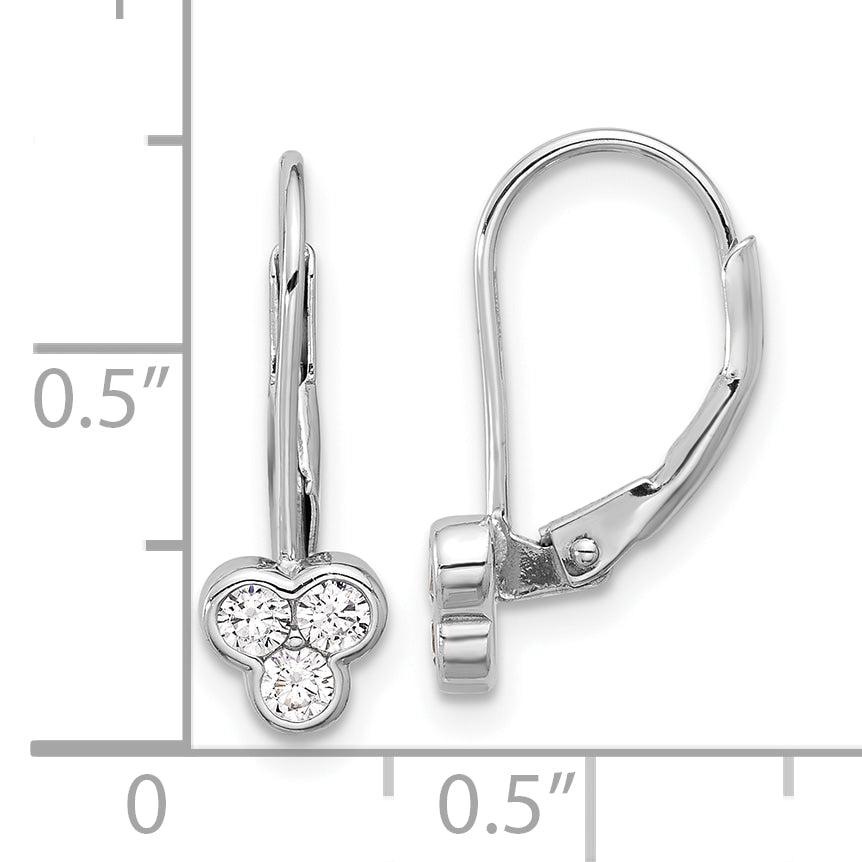 Sterling Silver Rhodium-plated Polished Three CZ Leverback Earrings