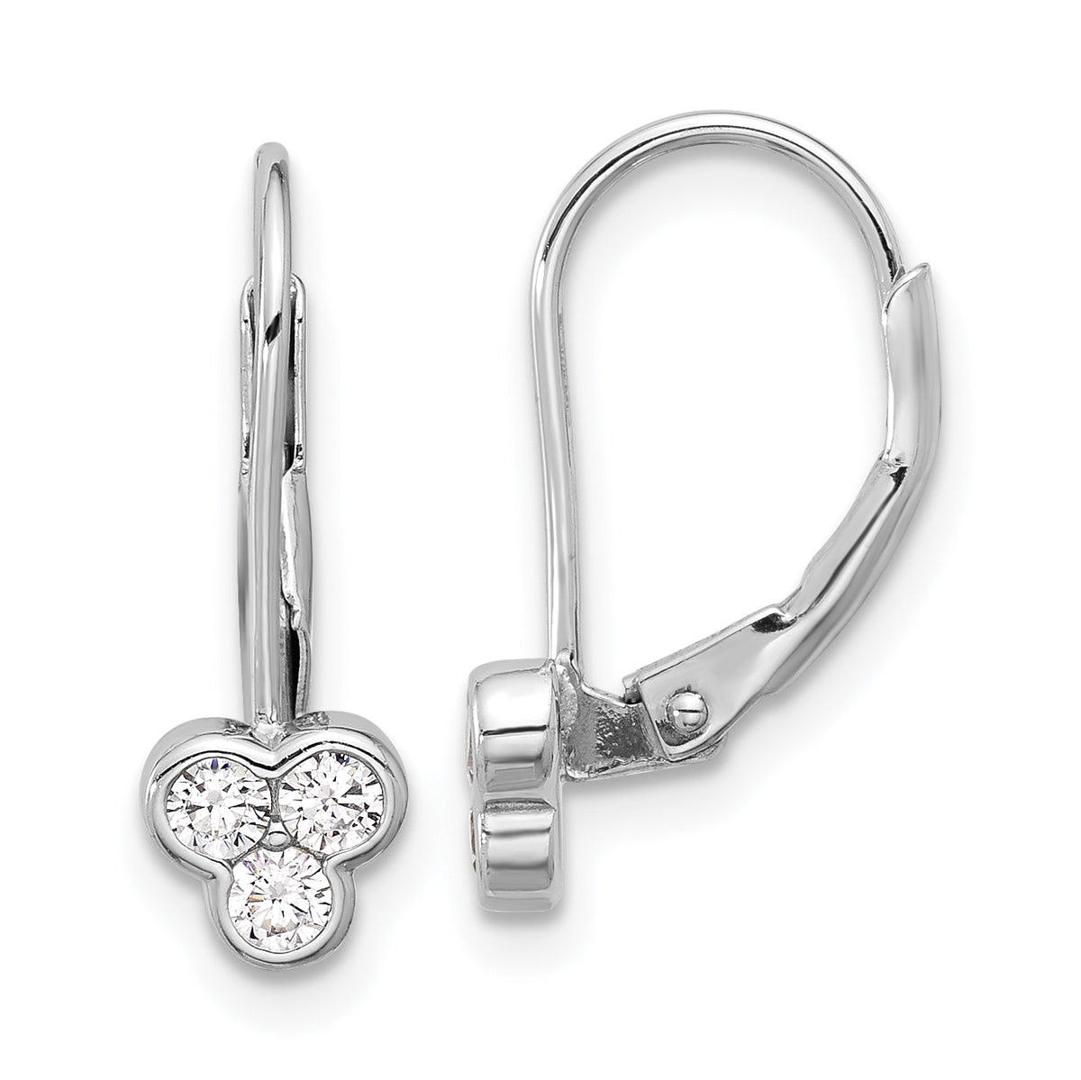 Sterling Silver Rhodium-plated Polished Three CZ Leverback Earrings