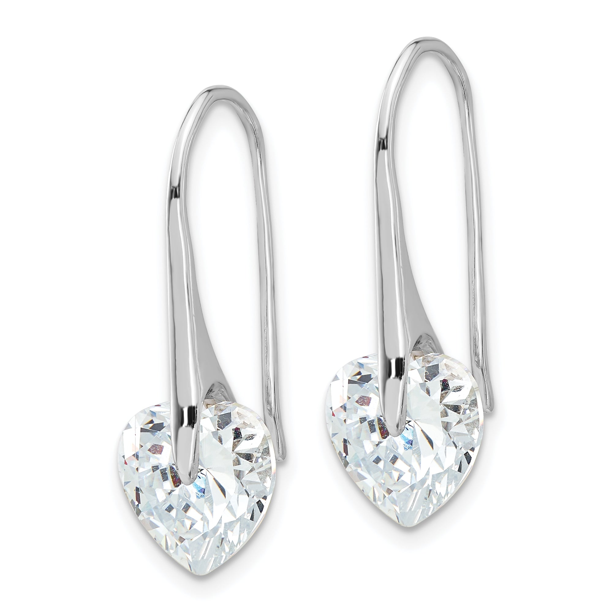 Sterling Silver Rhod-plated Polished Heart CZ Threader Hook Earrings