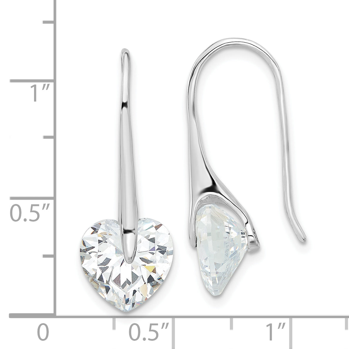 Sterling Silver Rhod-plated Polished Heart CZ Threader Hook Earrings