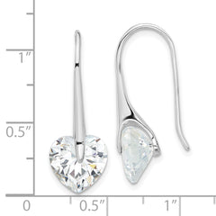 Sterling Silver Rhod-plated Polished Heart CZ Threader Hook Earrings