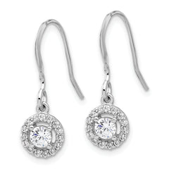 Sterling Silver Rhodium-plated Polished Round CZ Halo Dangle Earrings