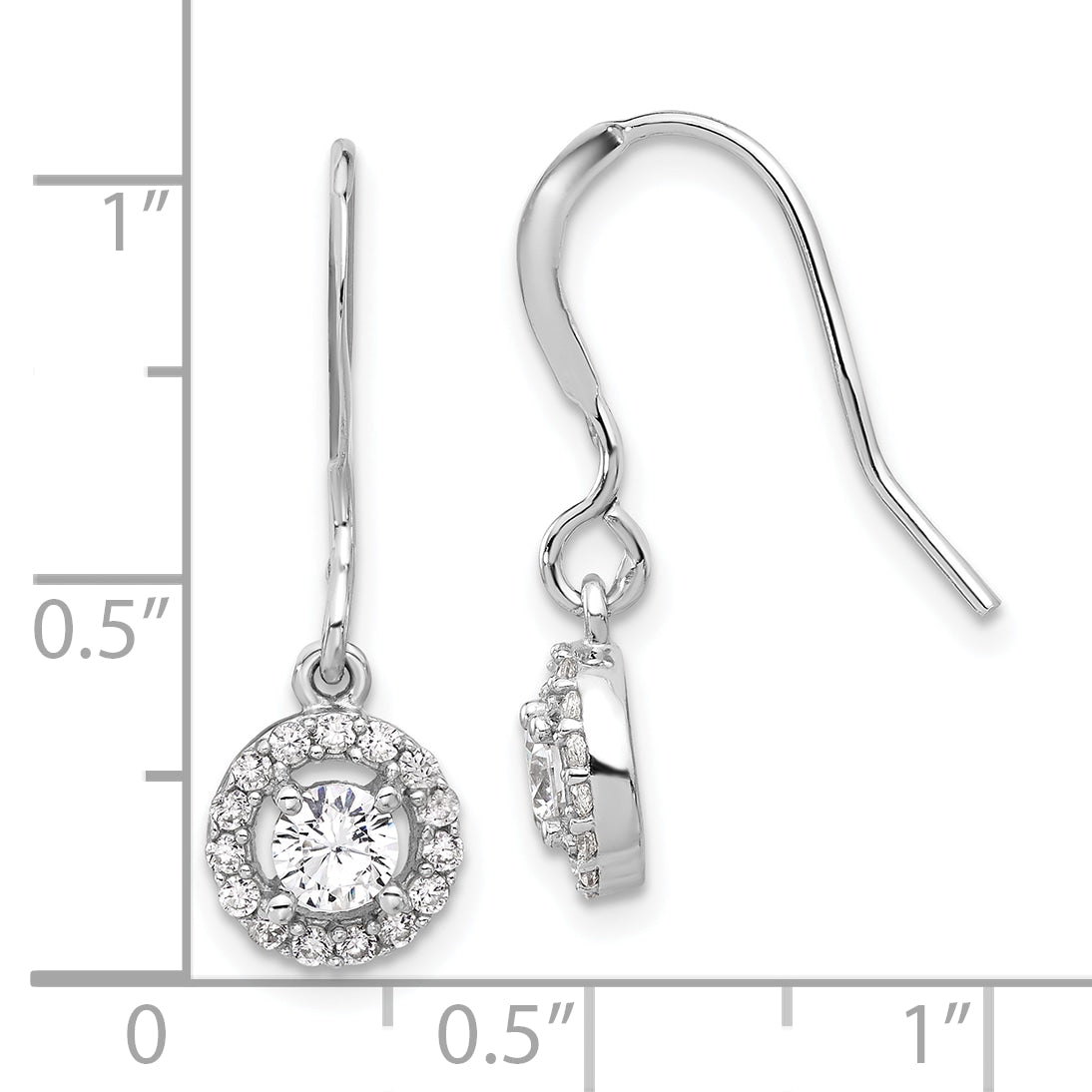 Sterling Silver Rhodium-plated Polished Round CZ Halo Dangle Earrings