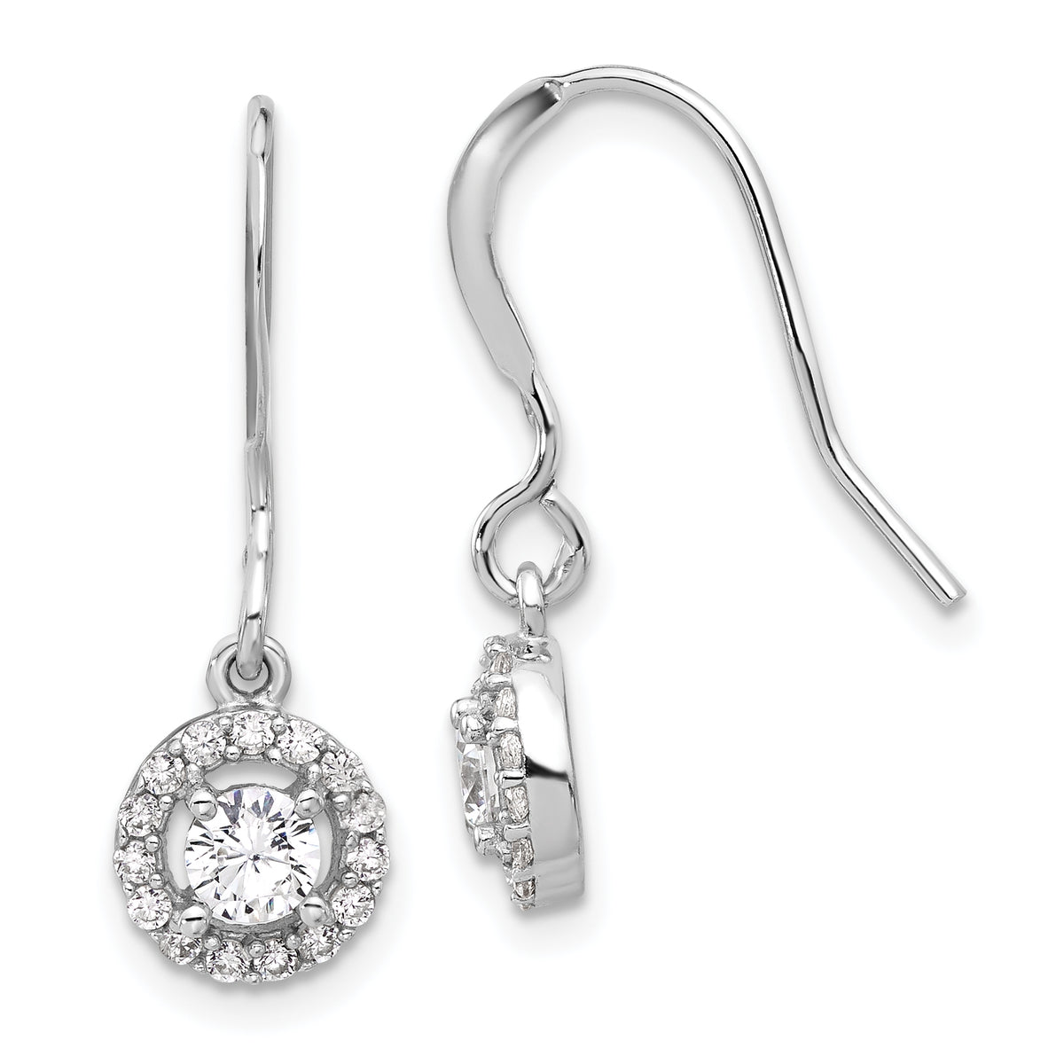 Sterling Silver Rhodium-plated Polished Round CZ Halo Dangle Earrings