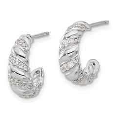 Sterling Silver Rhodium-plated CZ Post Hoop Earrings