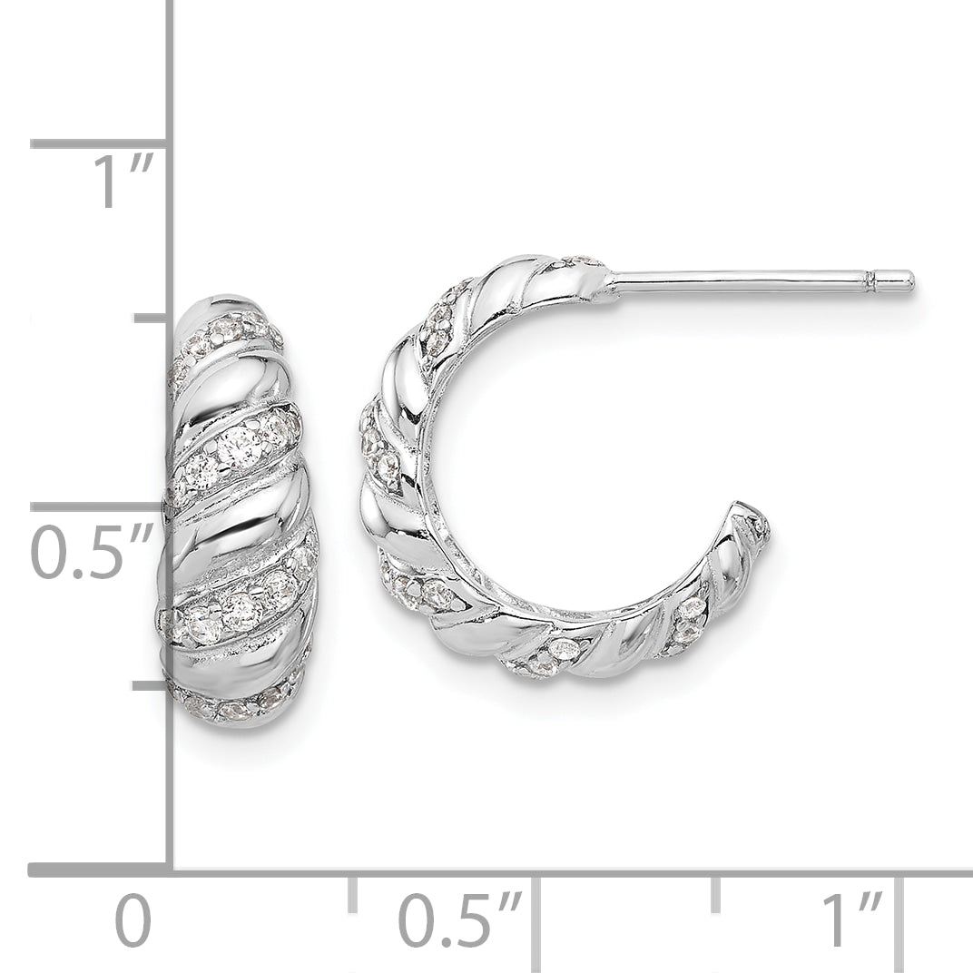 Sterling Silver Rhodium-plated CZ Post Hoop Earrings