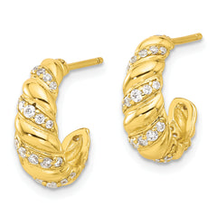 Sterling Silver Gold-tone CZ Post Hoop Earrings