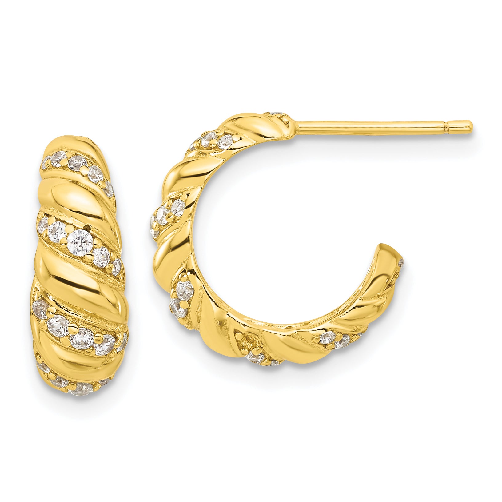 Sterling Silver Gold-tone CZ Post Hoop Earrings