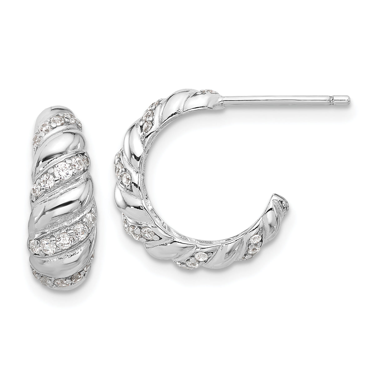 Sterling Silver Rhodium-plated CZ Post Hoop Earrings