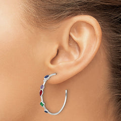 Sterling Silver E-coated Multi Color CZ Post Hoop Earrings