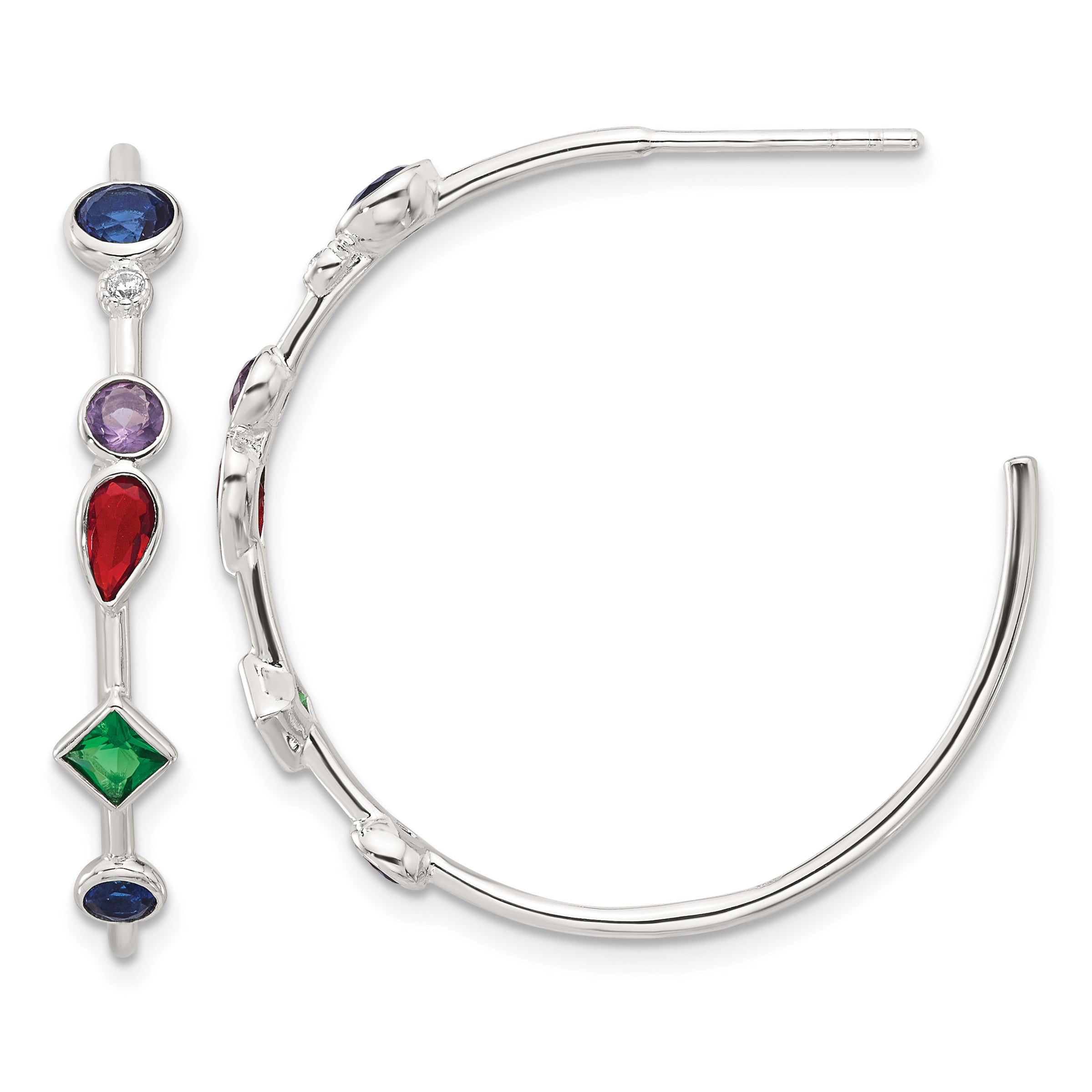 Sterling Silver E-coated Multi Color CZ Post Hoop Earrings