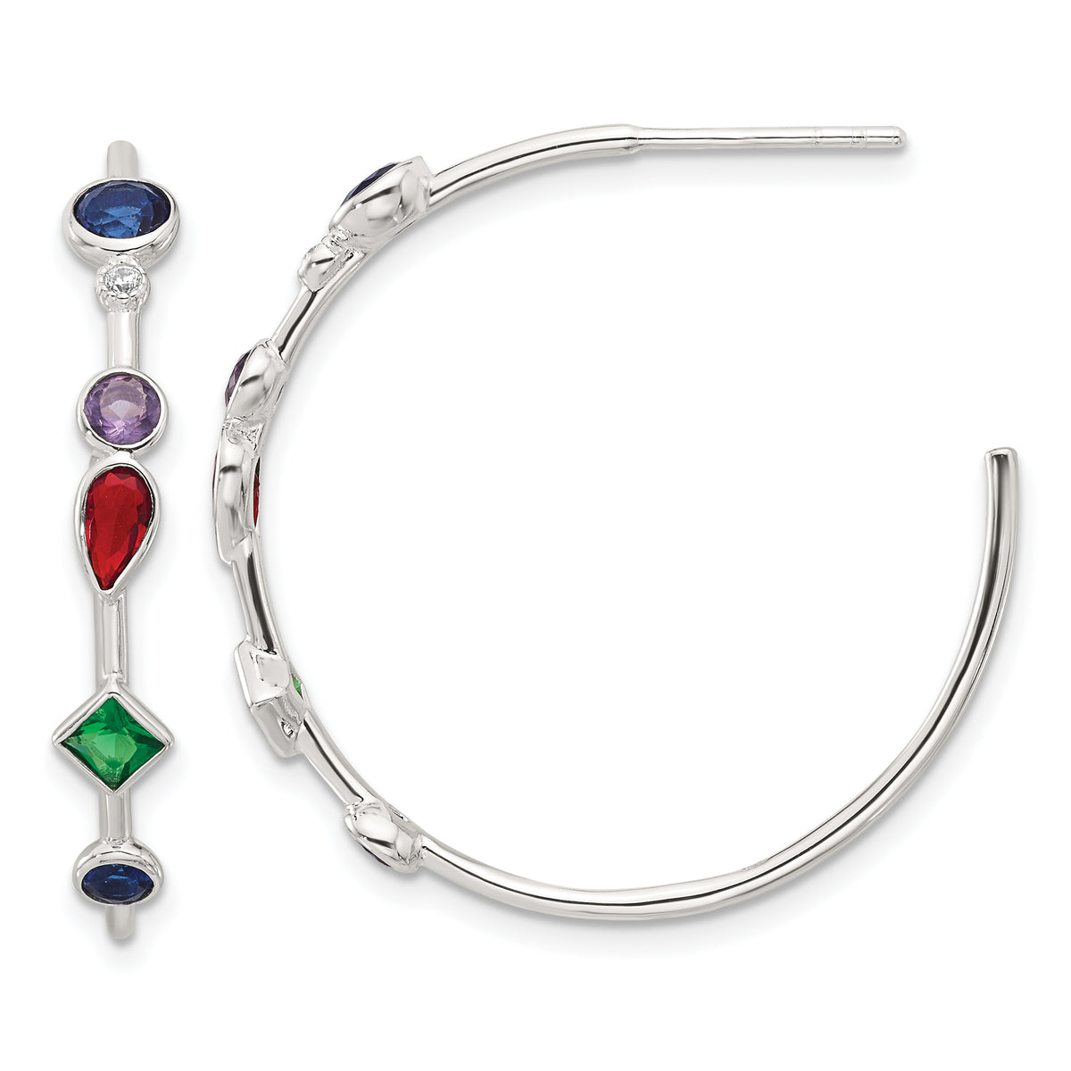 Sterling Silver E-coated Multi Color CZ Post Hoop Earrings