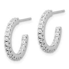 Sterling Silver Rhodium-plated CZ  In/Out Hoop Post Earrings