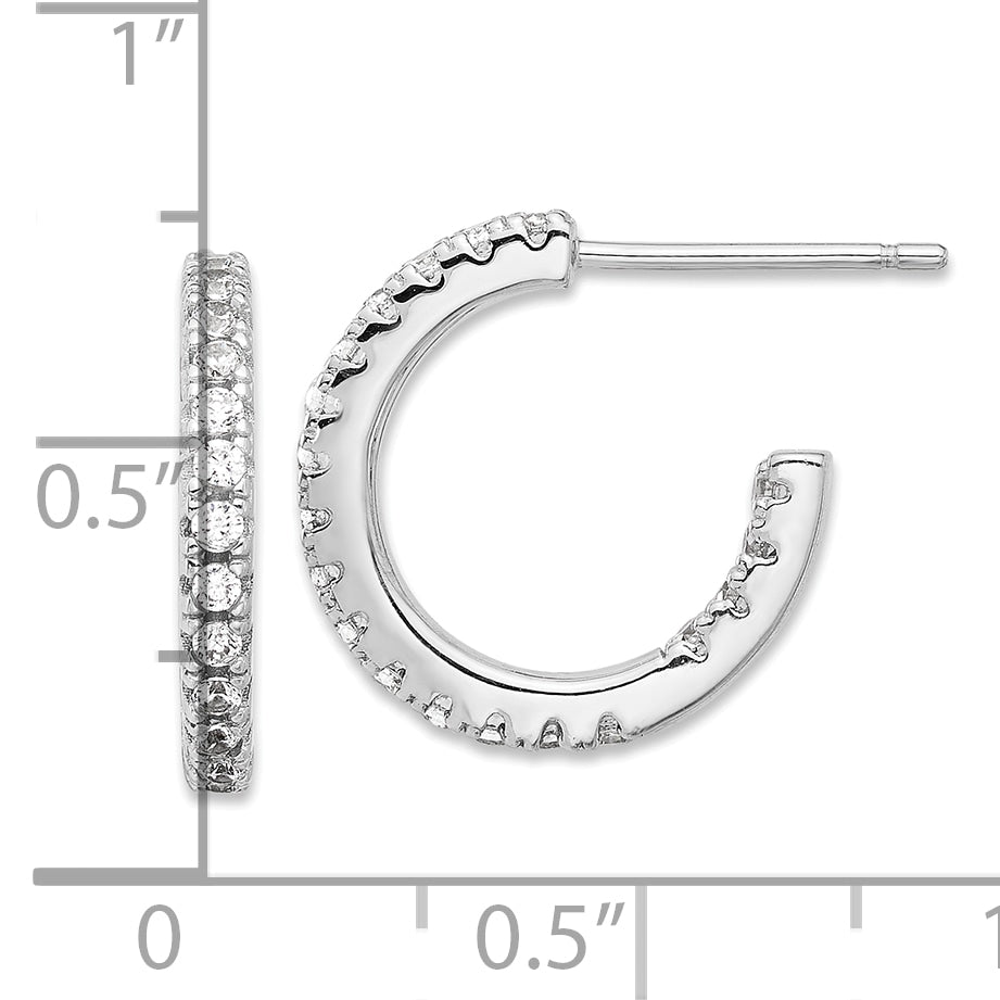 Sterling Silver Rhodium-plated CZ  In/Out Hoop Post Earrings