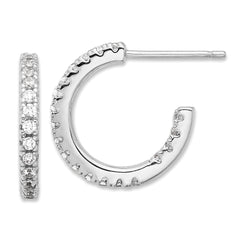 Sterling Silver Rhodium-plated CZ  In/Out Hoop Post Earrings