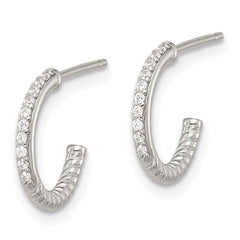 Sterling Silver Flash Platinum-plated Twisted CZ C Hoop Post Earrings