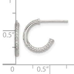 Sterling Silver Flash Platinum-plated Twisted CZ C Hoop Post Earrings