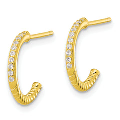 Sterling Silver Gold-tone CZ J-Hoop Post Earrings