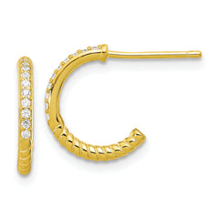 Sterling Silver Gold-tone CZ J-Hoop Post Earrings