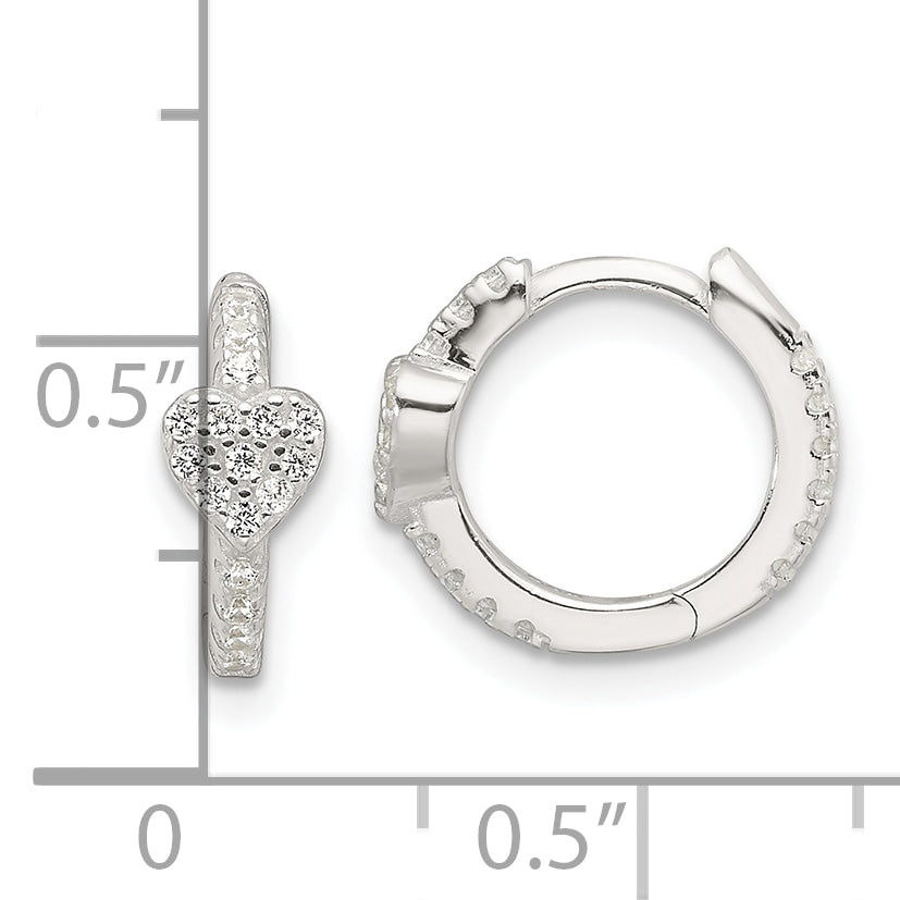 Sterling Silver E-Coating Fancy CZ Heart Hinged Hoop Earrings