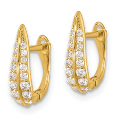 Sterling Silver Gold-tone CZ Leaf Hinged Hoop Earrings