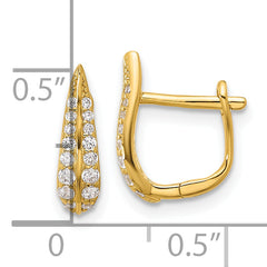 Sterling Silver Gold-tone CZ Leaf Hinged Hoop Earrings