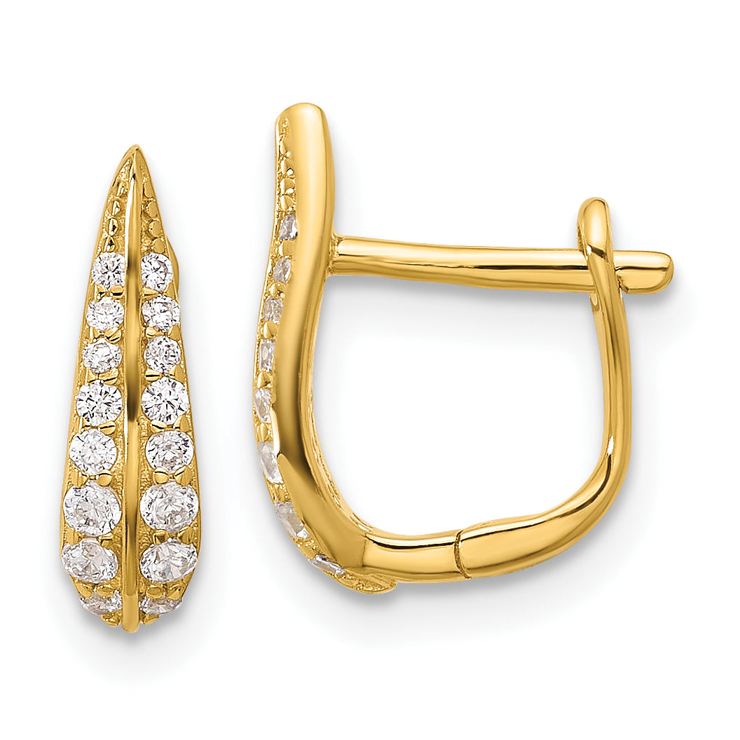 Sterling Silver Gold-tone CZ Leaf Hinged Hoop Earrings