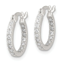 Sterling Silver Polished CZ In/Out Round Hoop Earrings