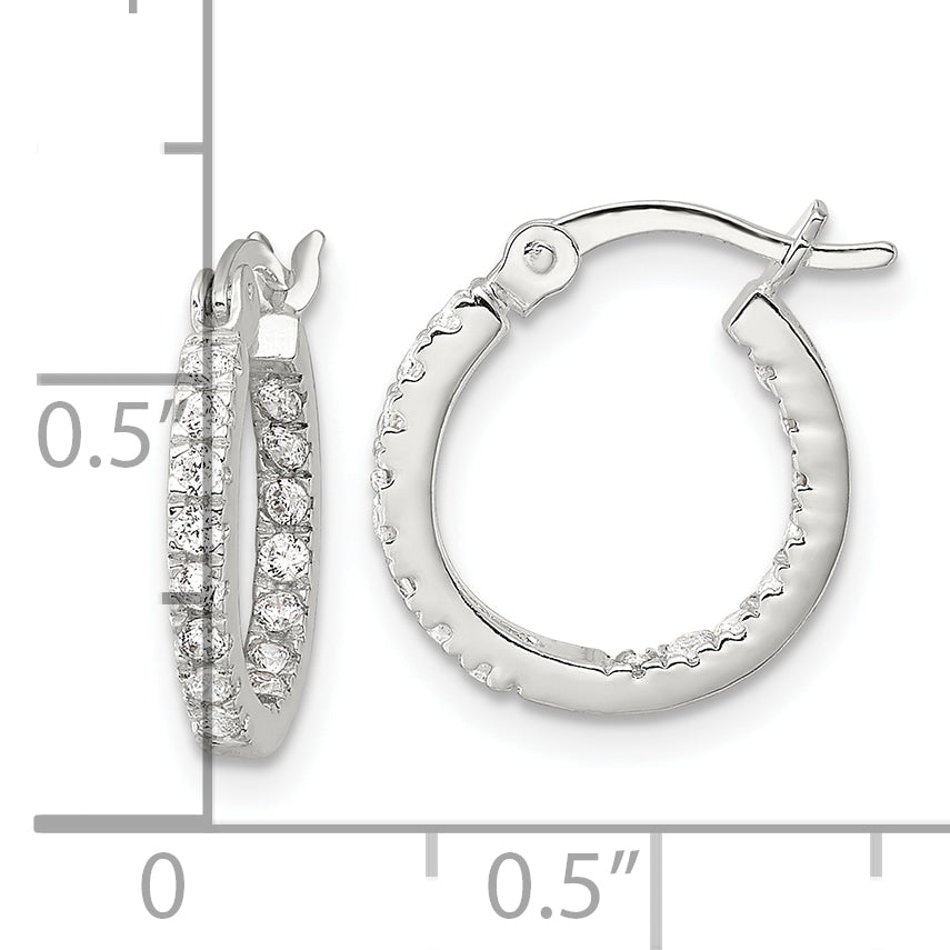 Sterling Silver Polished CZ In/Out Round Hoop Earrings